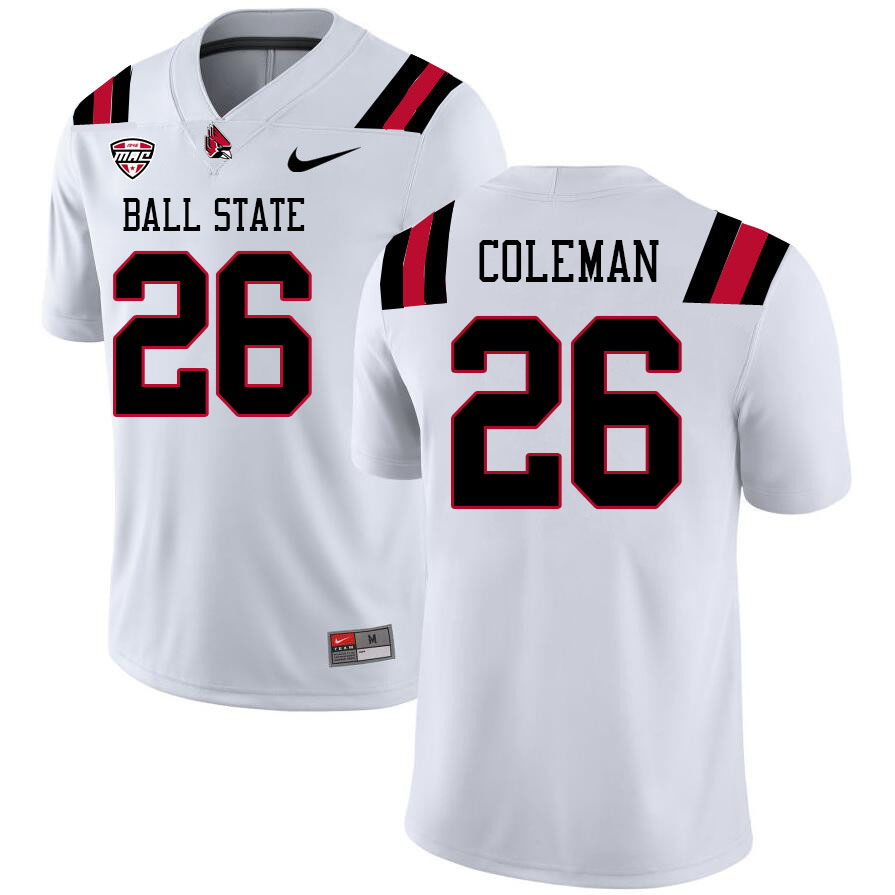 Ball State Cardinals #26 Jordan Coleman College Football Jerseys Stitched Sale-White